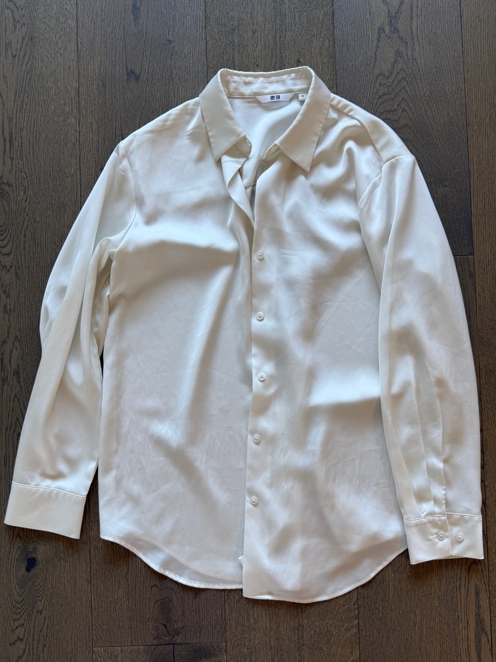 UNIQLO satin white button-up, size M